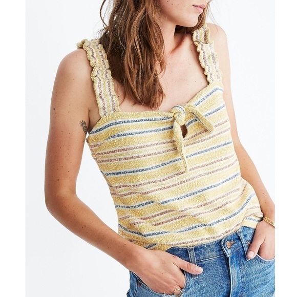 Madewell Texture & Thread Tie-Front Boho Tank Top in Smithfield Stripe Sz M - Picture 2 of 11